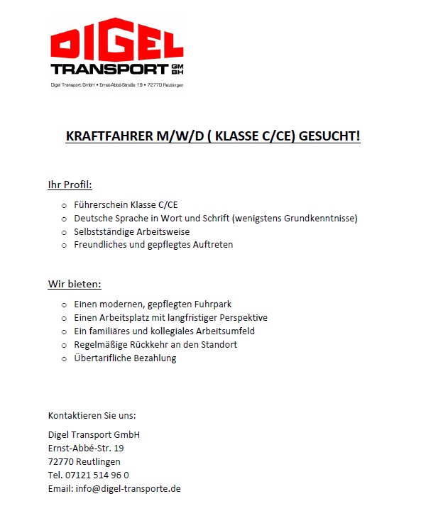 Stellenausschreibung Kraftfahrer